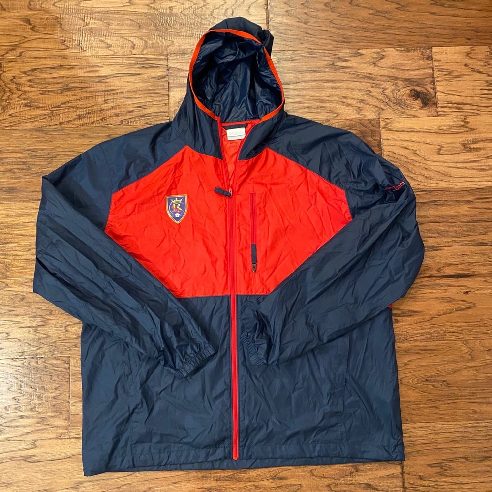 Columbia Real Salt Lake Windbreaker Jacket Mens XL Red Blue MLS Soccer Full Zip